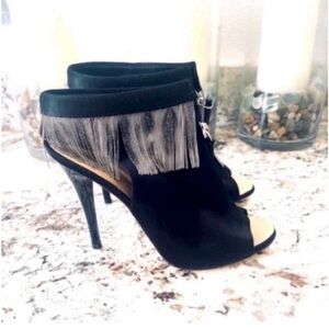 Giuseppe Zanotti Black and Silver Fringe Heels